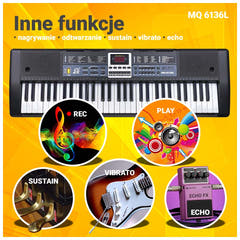 MQ 6136L keyboardorgel med mikrofon för barn