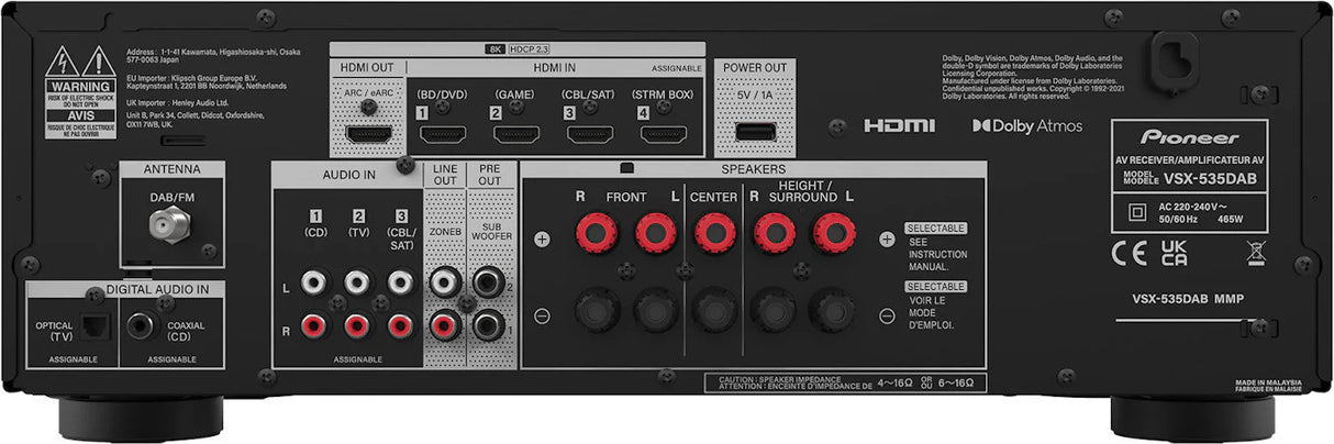 Pioneer VSX535D 5.2-kanalsmottagare (svart)