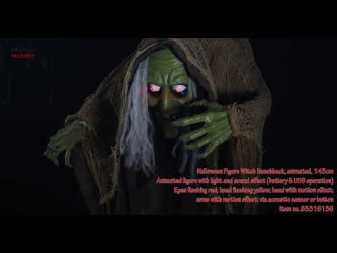 Halloween-figur pukkelrygget heks, animeret, 155 cm