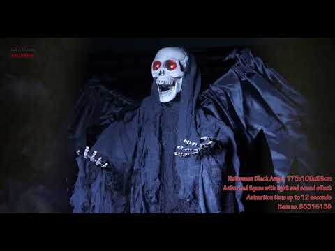 Halloween sort engel, animeret, 175 cm