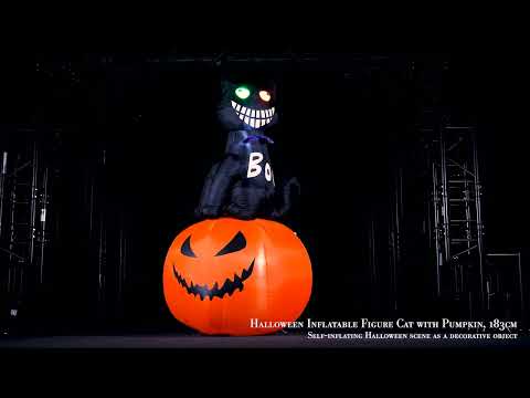 Halloween oppustelig figur kat med græskar, 180 cm