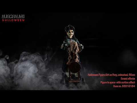 Halloween-figur pige på pony, animeret, 90 cm