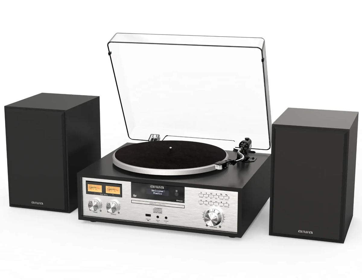 AIWA LPS-1 HiFi-skivspelare med DAB+, CD, Bluetooth och högtalare, svart