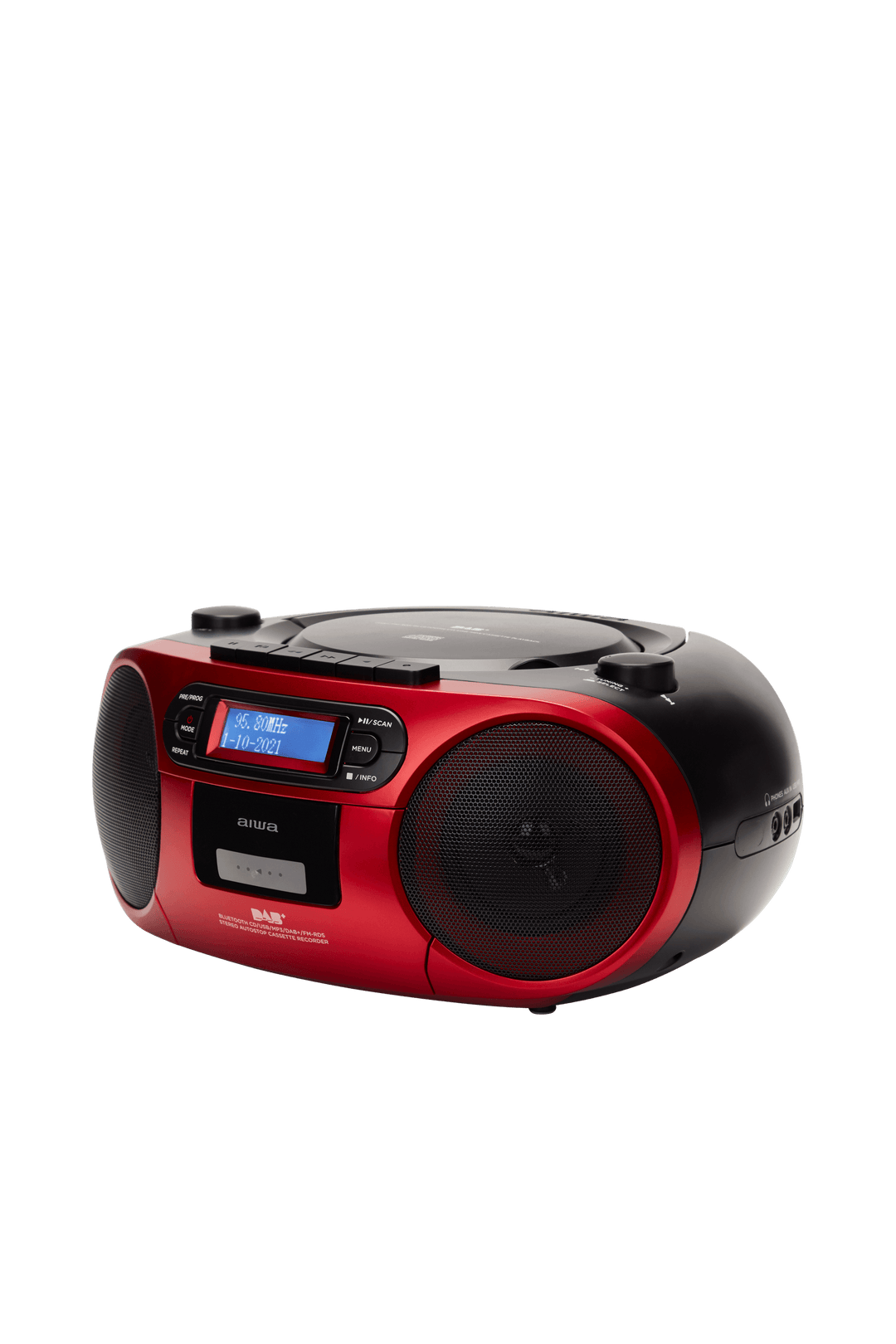 AIWA RC-300 Boombox med CD, Kassette, DAB+, Bluetooth og USB, rød