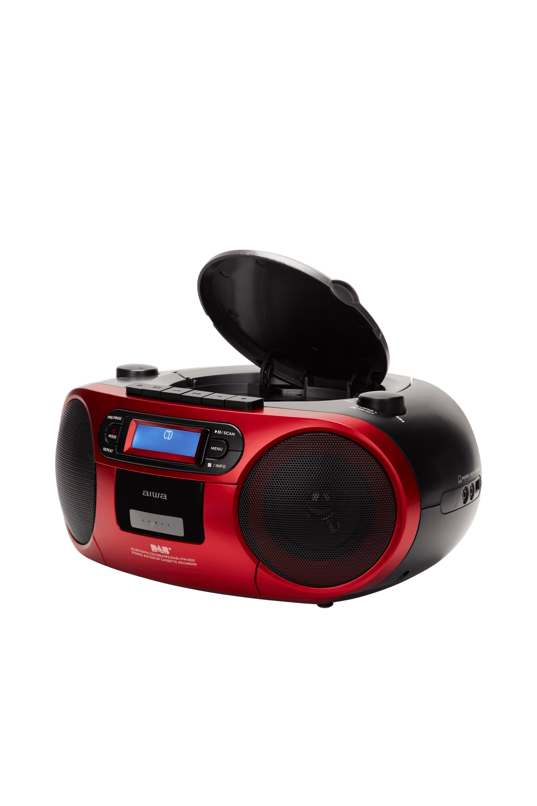 AIWA RC-300 Boombox med CD, Kassette, DAB+, Bluetooth og USB, rød