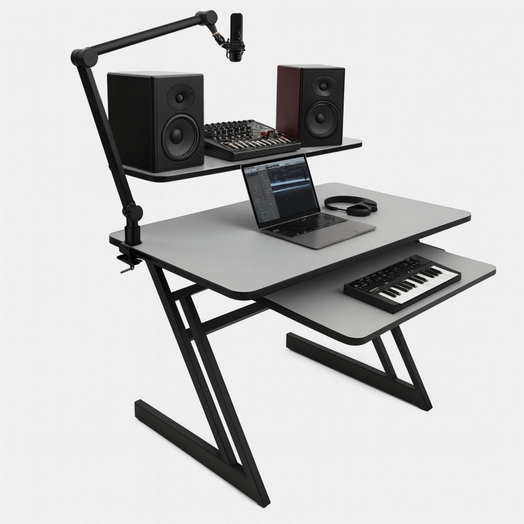 Skrivbord med hyllor och utdrag för keyboard (120 cm)