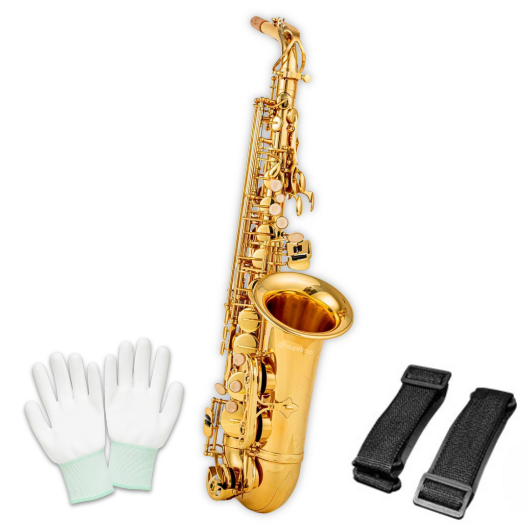 Suprimo Alto Saxo altsaxofon i E♭ – set med etui och tillbehör