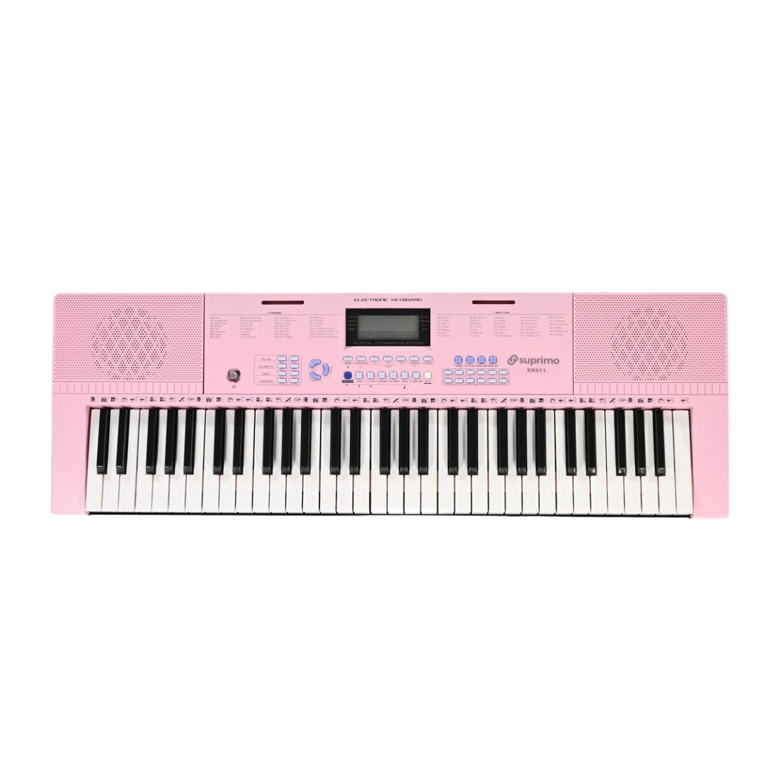 SUPRIMO Keyboards 61 Tangenter Pink med Mikrofoner og Nodestativ