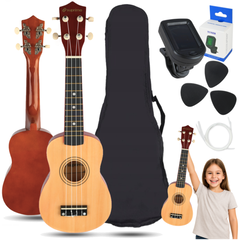 Ukuleleset med Fodral, Tuner och Tillbehör, Naturträ
