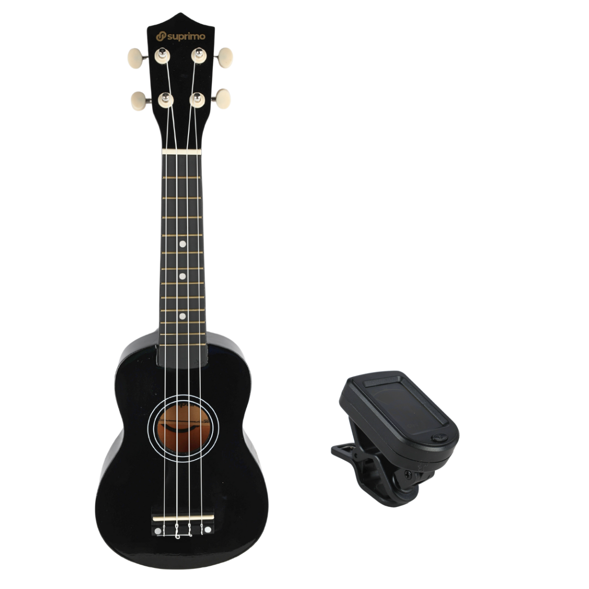 Ukulelesæt med Etui, Tuner og Tilbehør, Sort