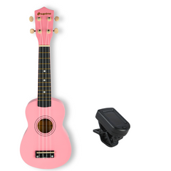 Ukuleleset med fodral, tuner och tillbehör, rosa