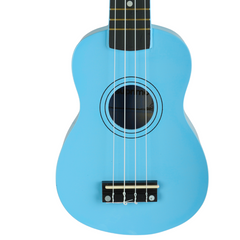 Ukuleleset med fodral, stämapparat och tillbehör, blå