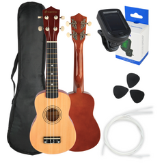 Ukuleleset med Fodral, Tuner och Tillbehör, Naturträ