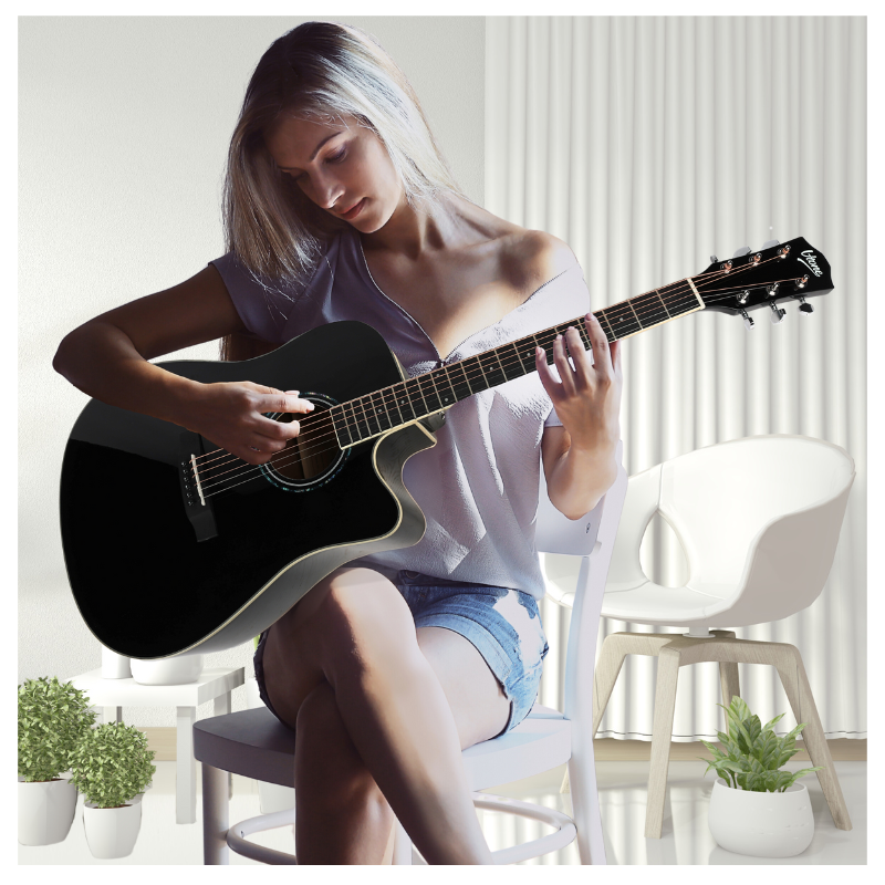 V-TONE VEAG1 CE BK elektro-akustisk gitarr 4/4 dreadnought cutaway svart
