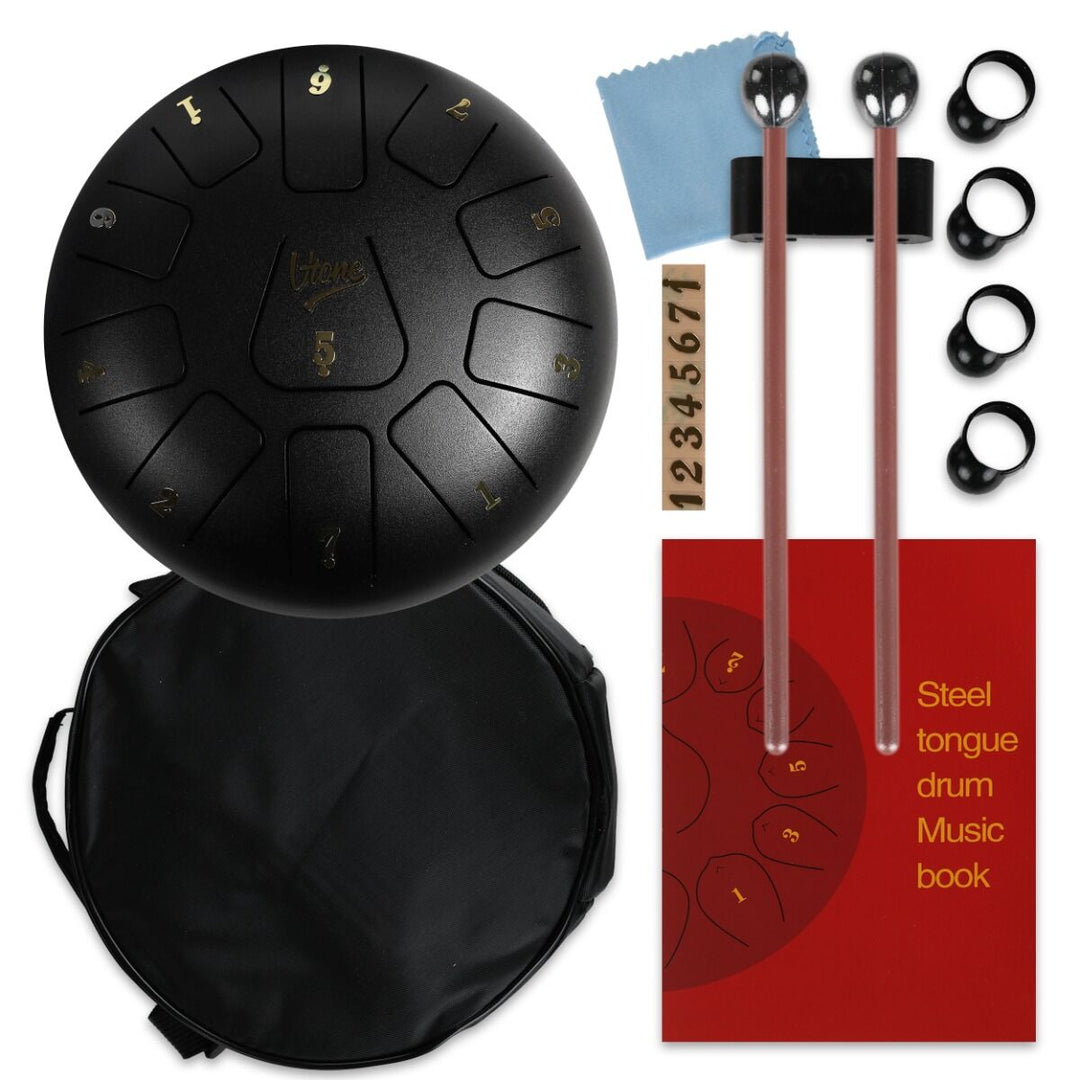 Tongue Drum 8" Svart inkl. Tillbehör (11 Toner)