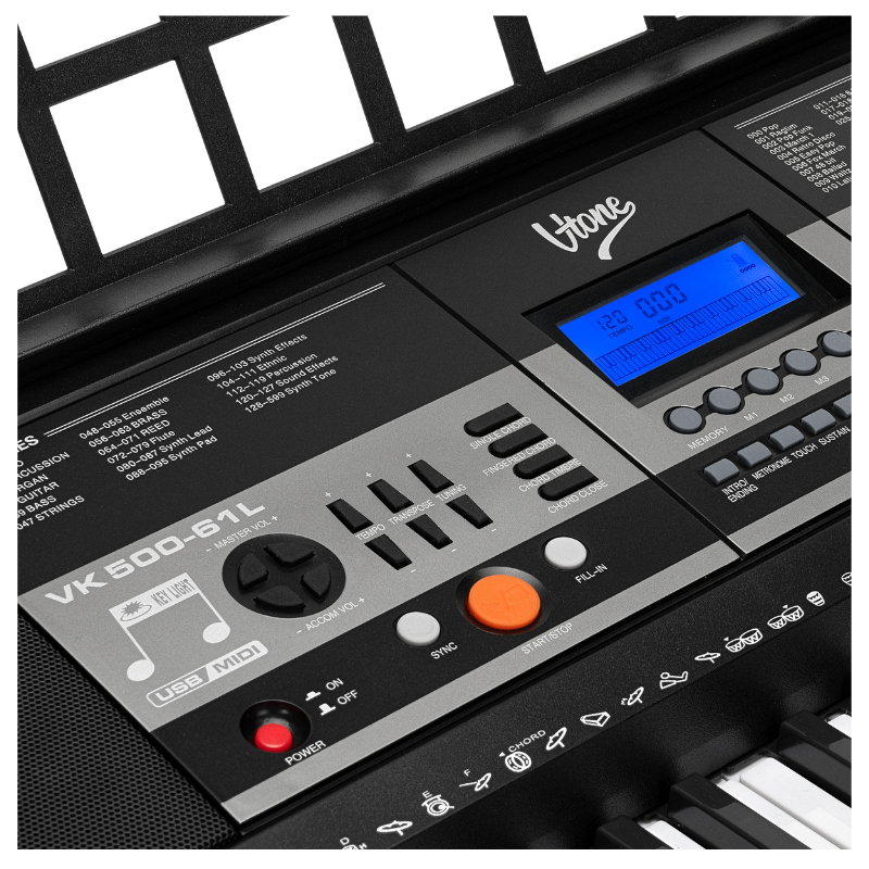 V-TONE VK-500 61L Keyboards – 61 Tangenter med LED Lärfunktion för Barn och Nybörjare